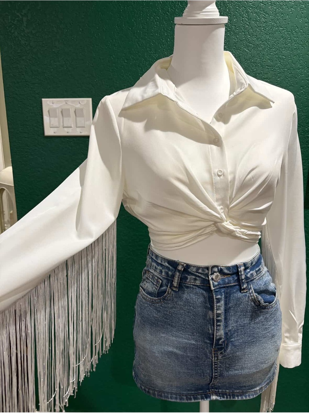 SHEIN Ivory Twist-Front Button Down Shirt